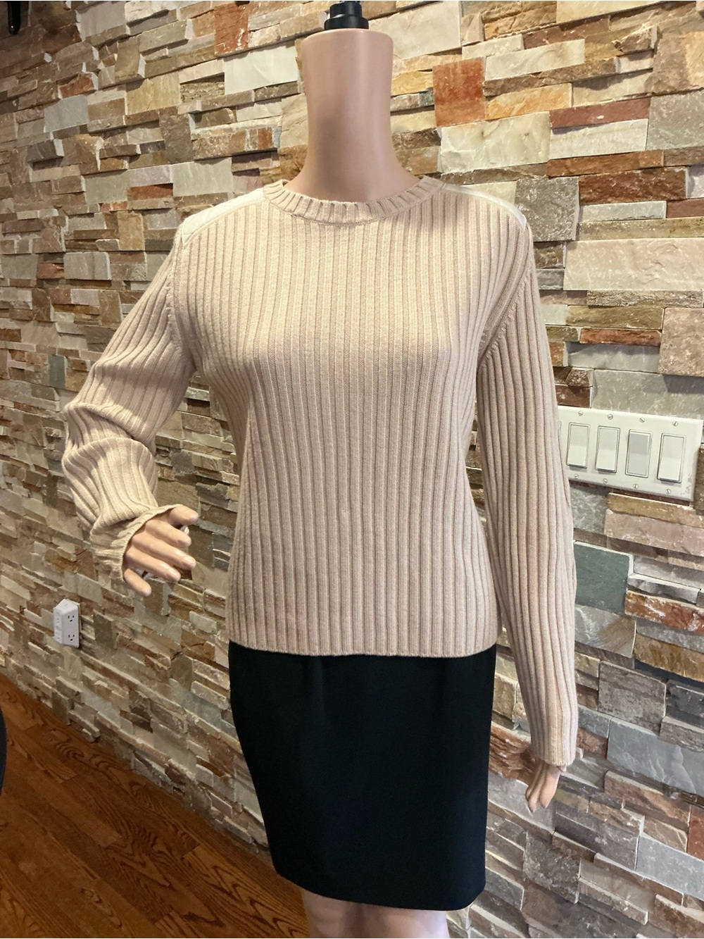 Burberry London Ribbed Crewneck Sweater in Beige